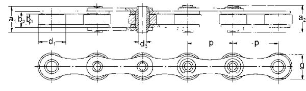 Hohlbolzenkette mit Laufrollen